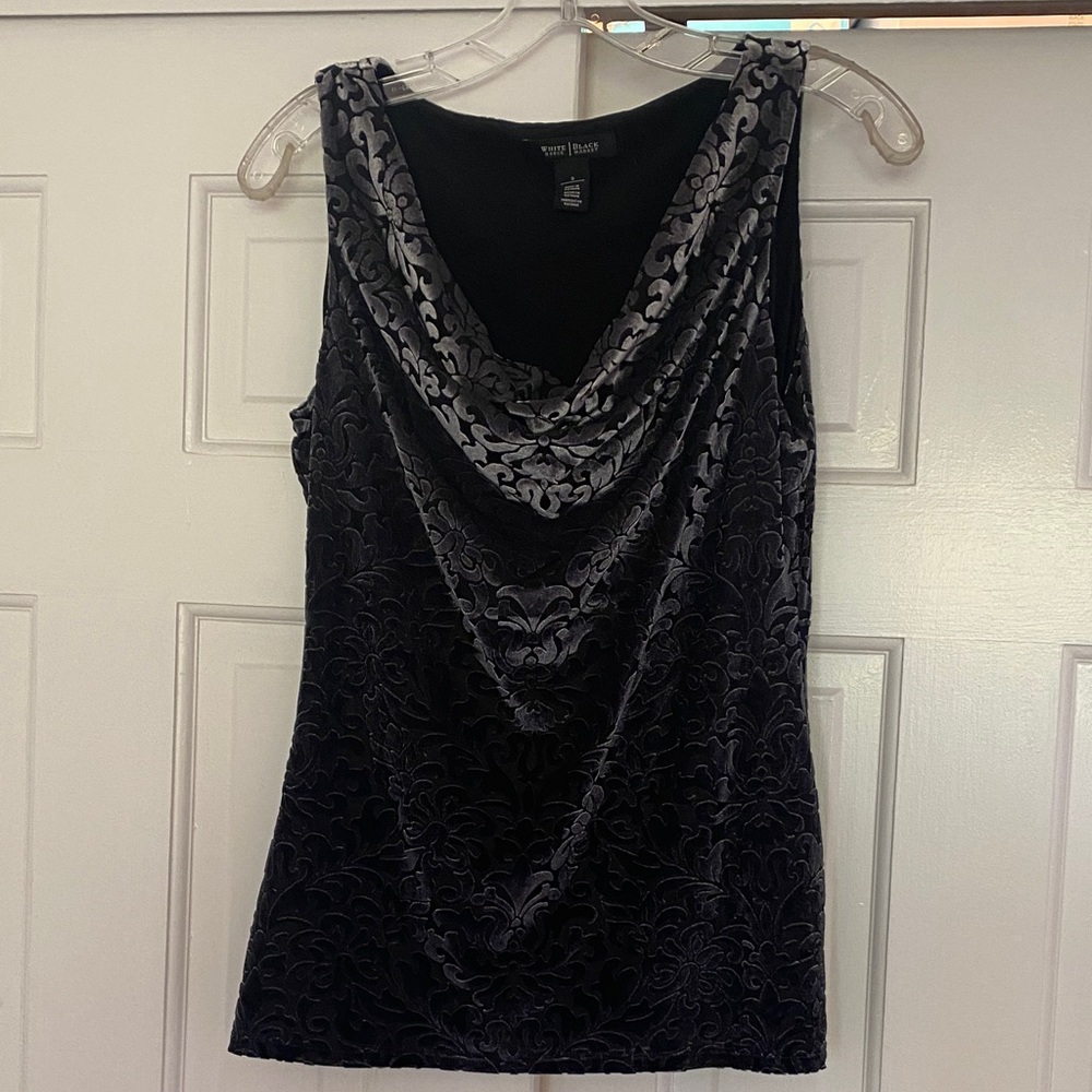 White House Black Market Black and Gray Velvet Blouse Size Small Sleeveless